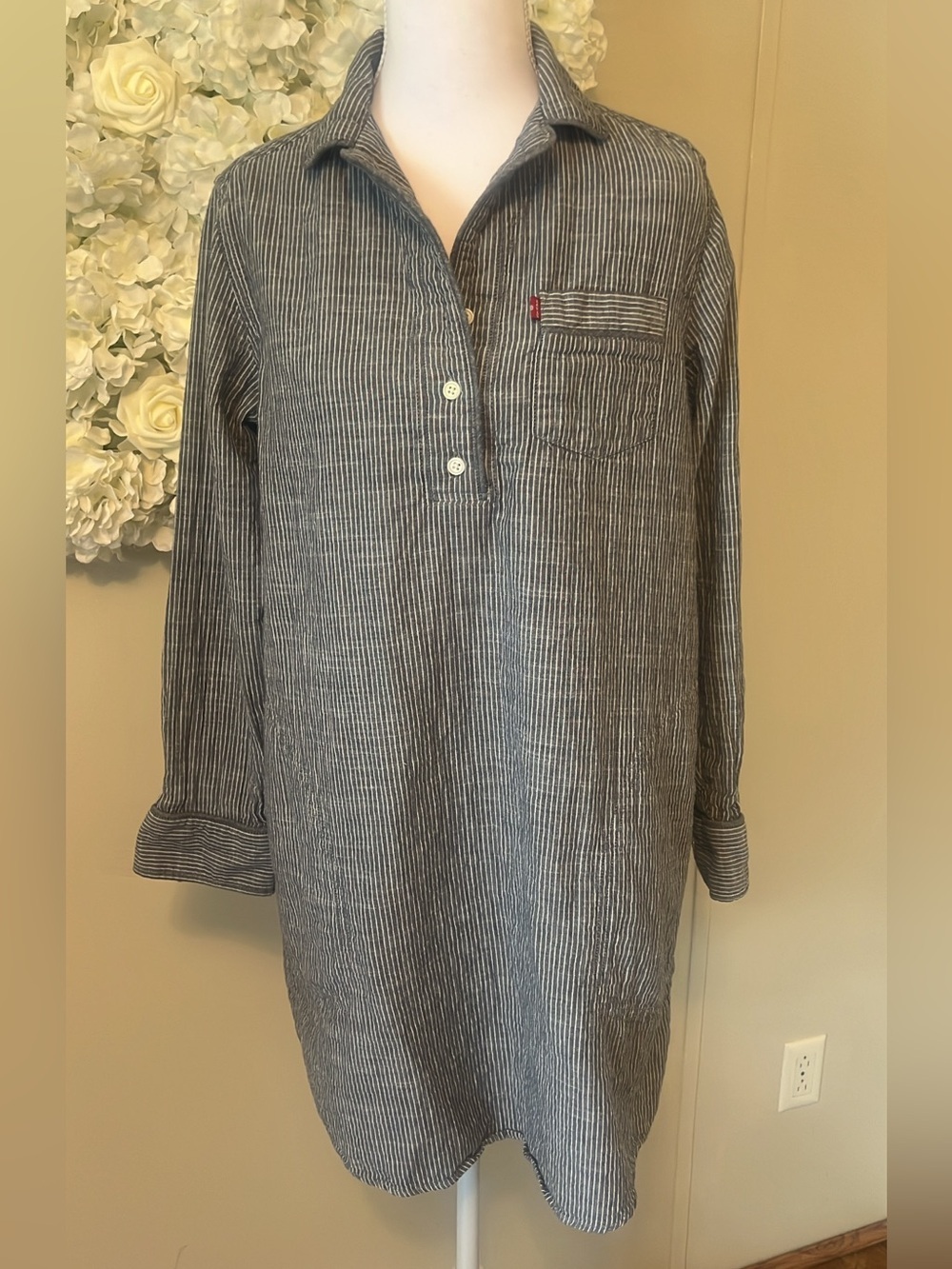 Levi's Blue and White Striped Pullover Shirt Dress